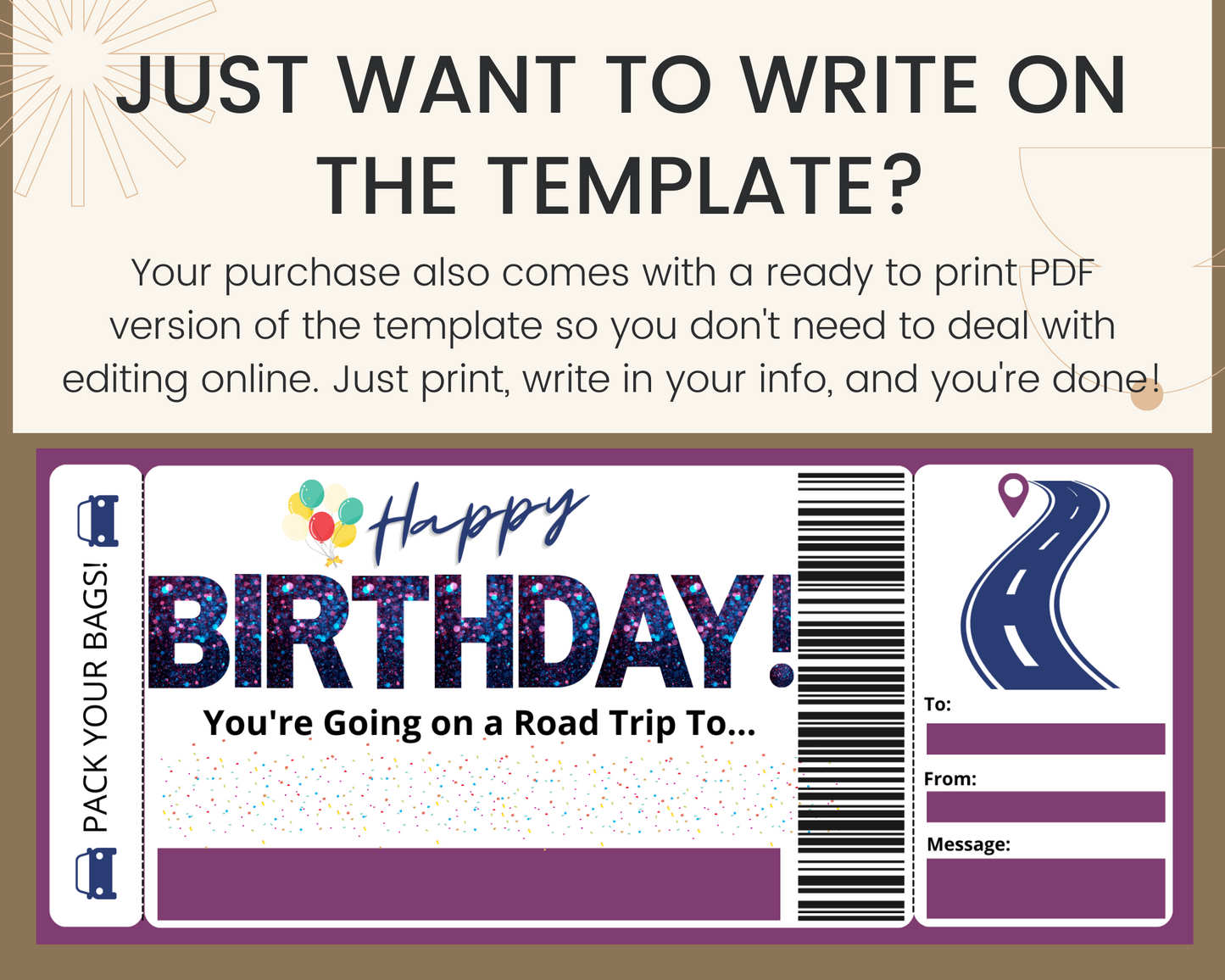 Birthday Surprise Road Trip Boarding Pass