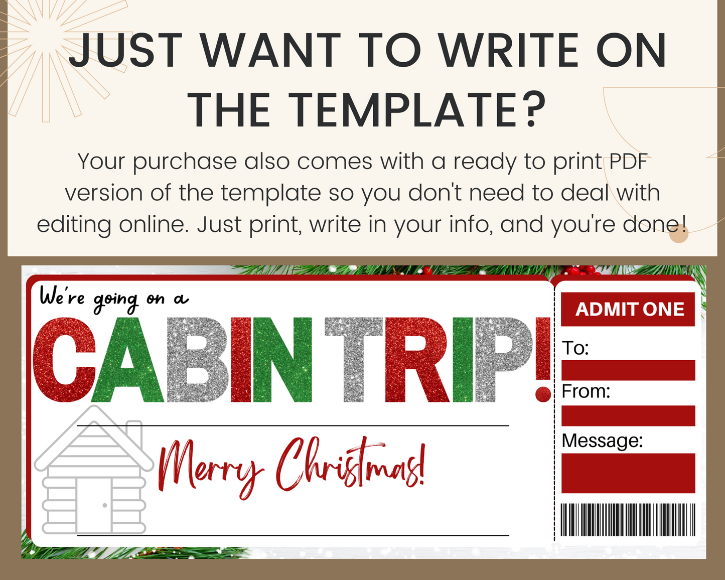 Christmas Cabin Trip Gift Ticket Template