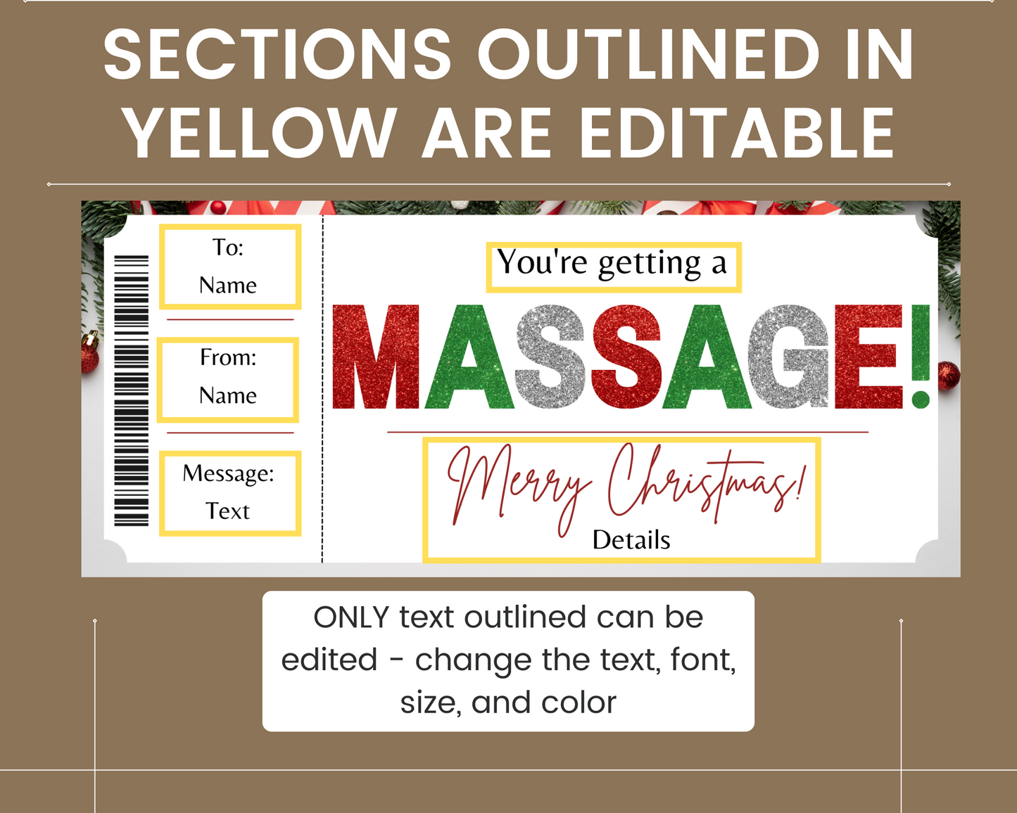 Christmas Surprise Massage Gift Ticket Template