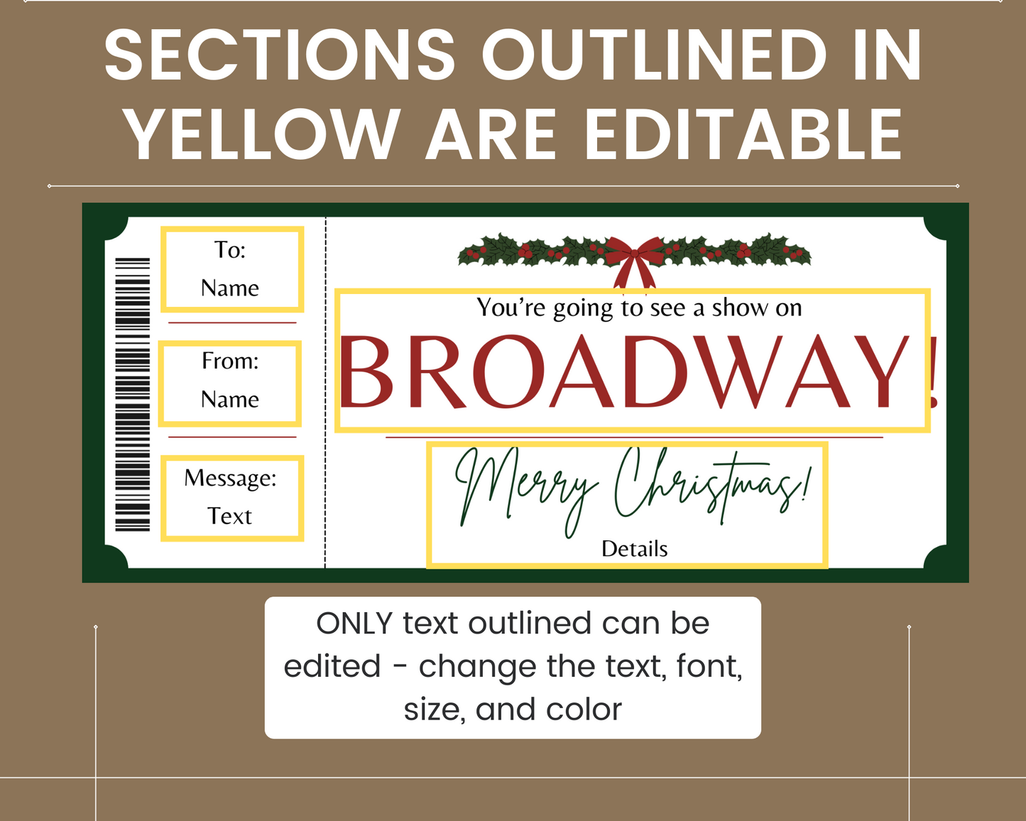 Christmas Broadway Show Gift Ticket Template