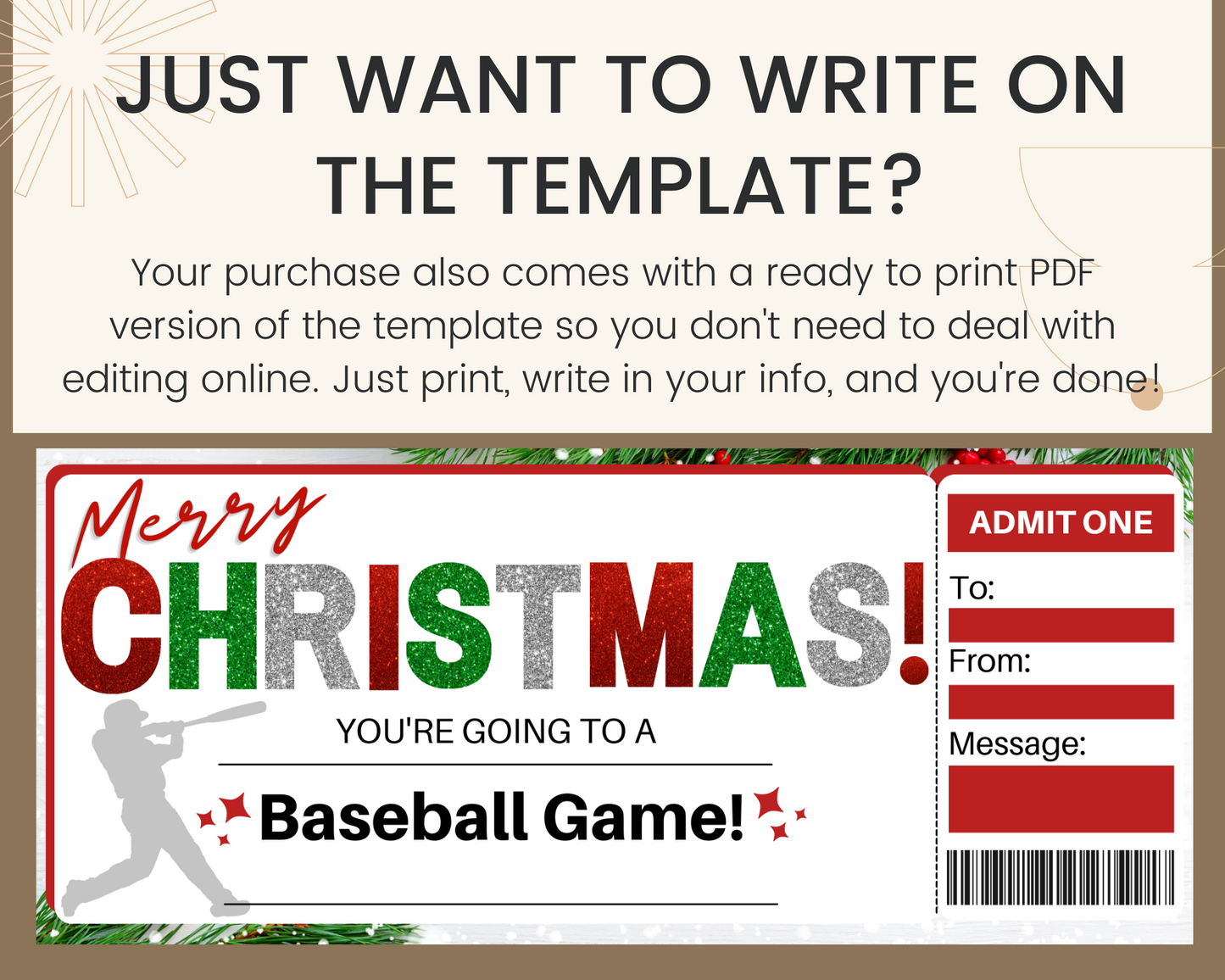 Merry Christmas Baseball Game Ticket Template