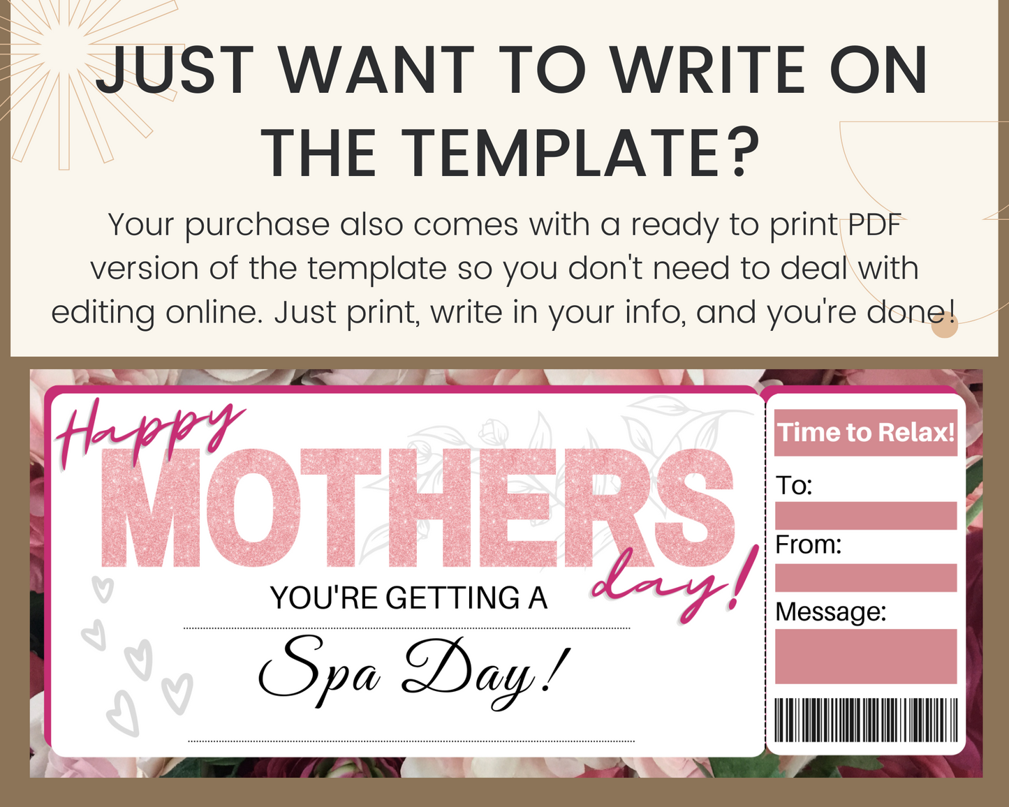 Mother's Day Spa Day Gift Ticket Template