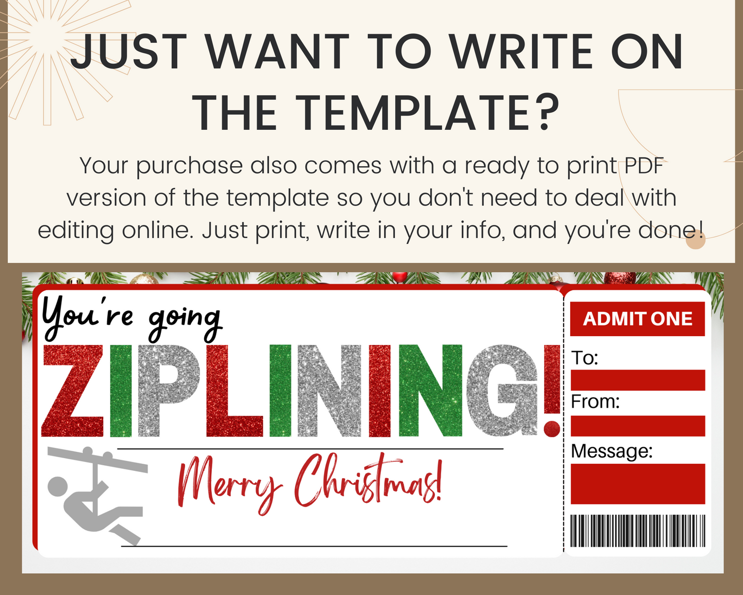 Christmas Zip Lining Gift Ticket Template