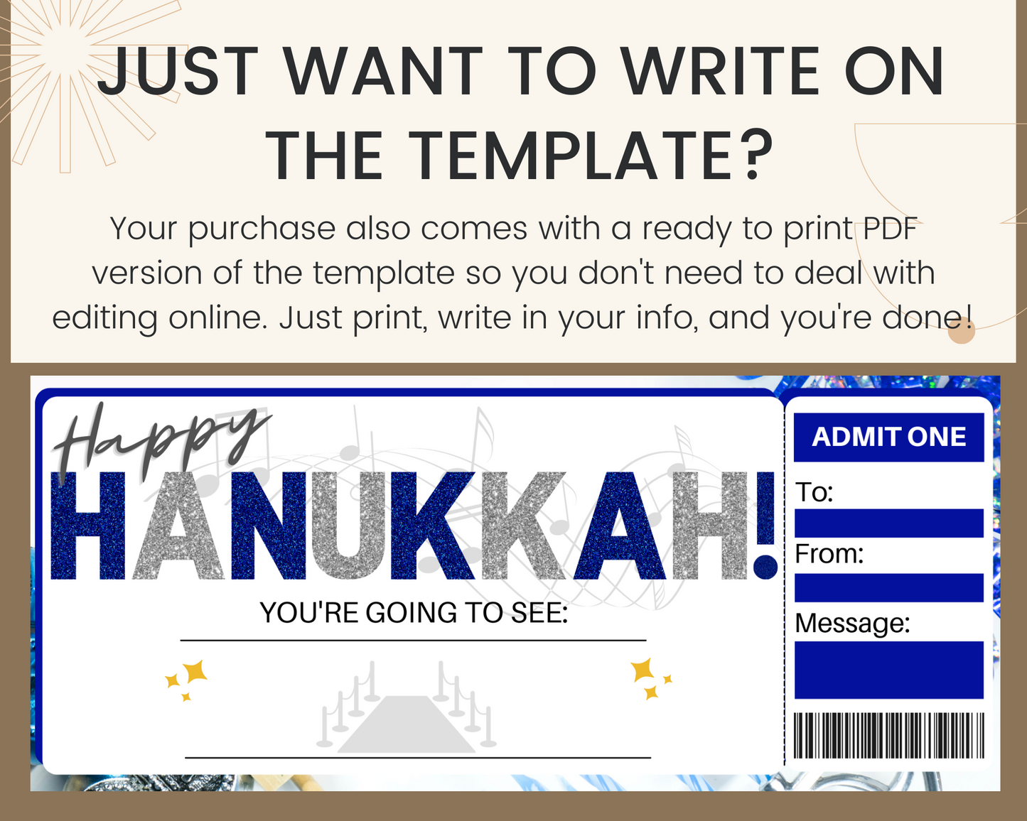 Hanukkah Concert Ticket Gift Template
