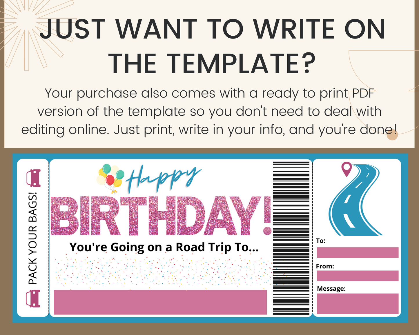 Birthday Road Trip Ticket Template