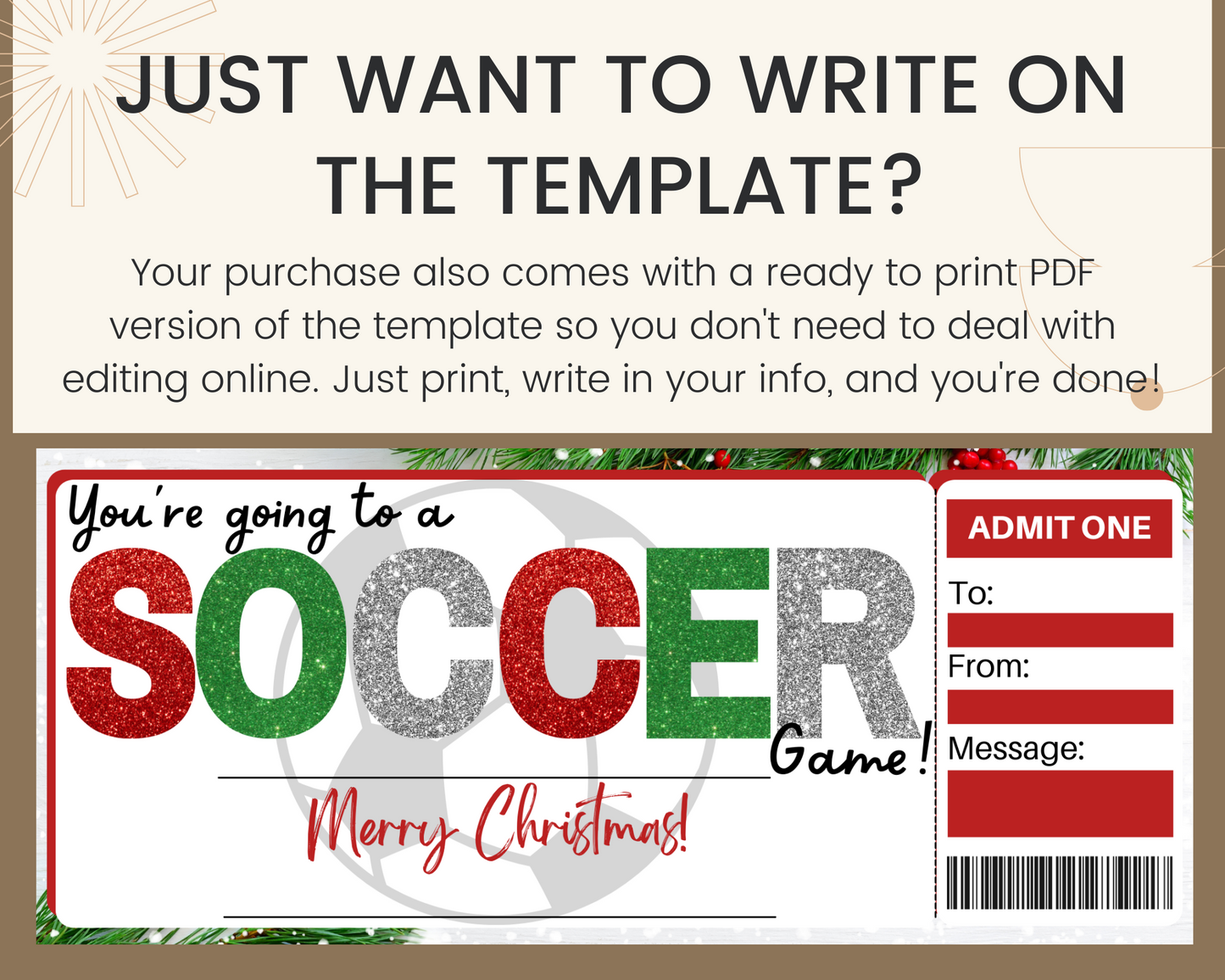 Christmas Soccer Game Gift Ticket