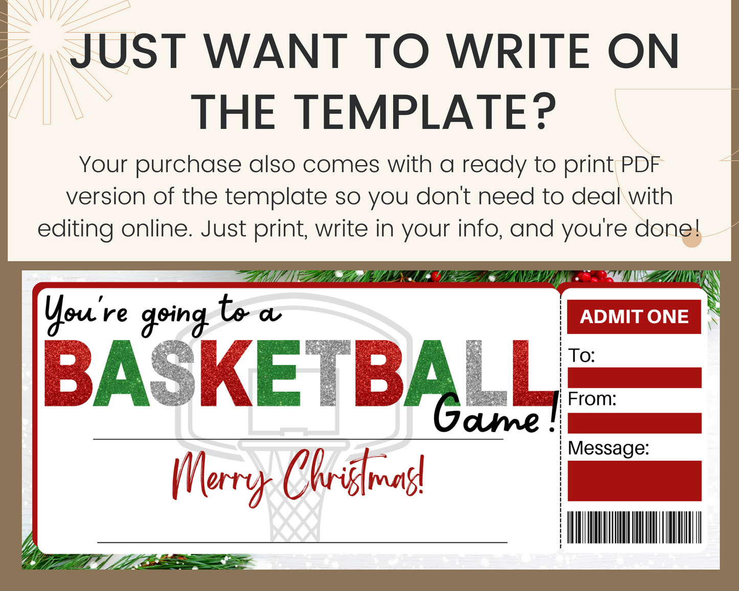 Christmas Basketball Game Gift Ticket