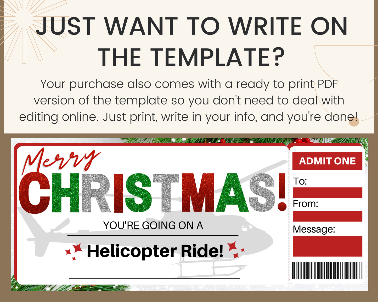 Christmas Helicopter Ride Gift Certificate Template