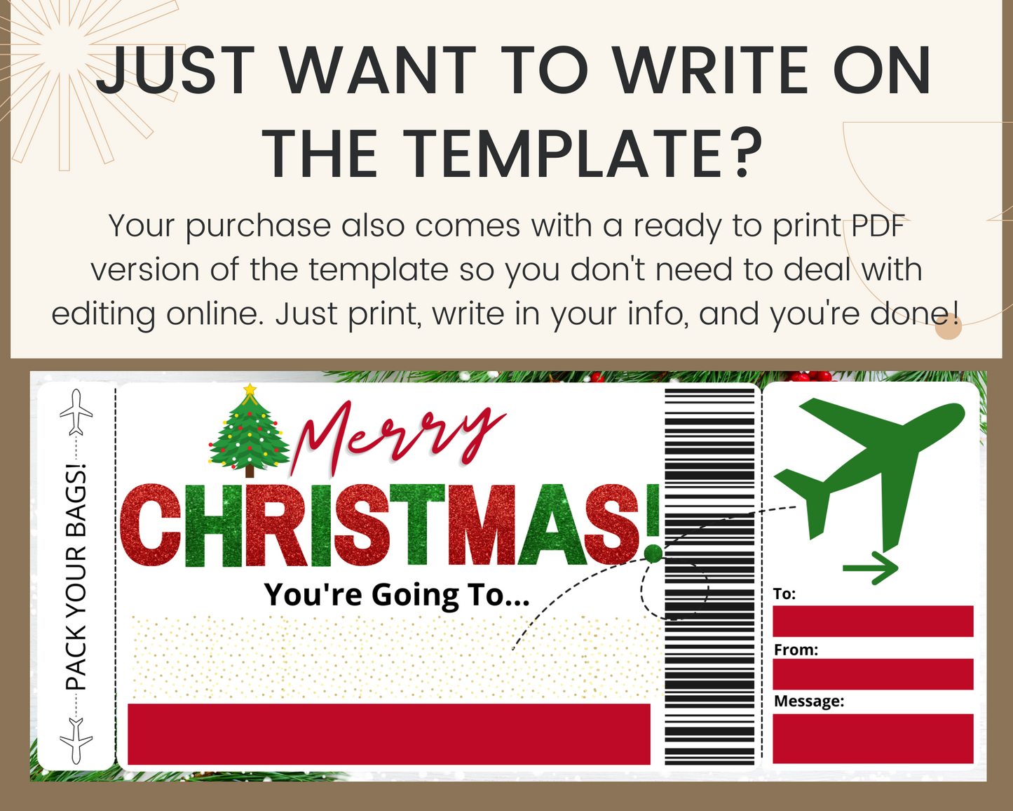 Christmas Surprise Flight Ticket Template