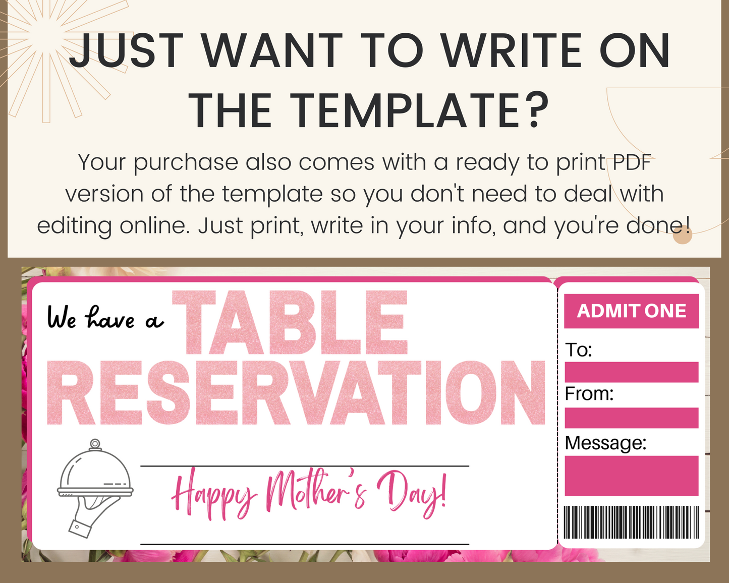 Mother's Day Table Reservation Gift Ticket Template