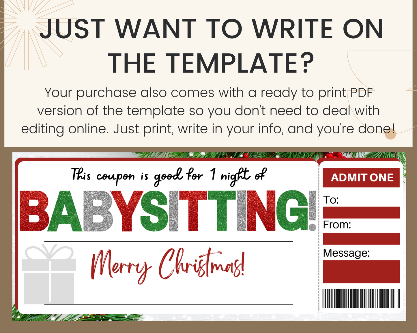 Christmas Babysitting Gift Ticket
