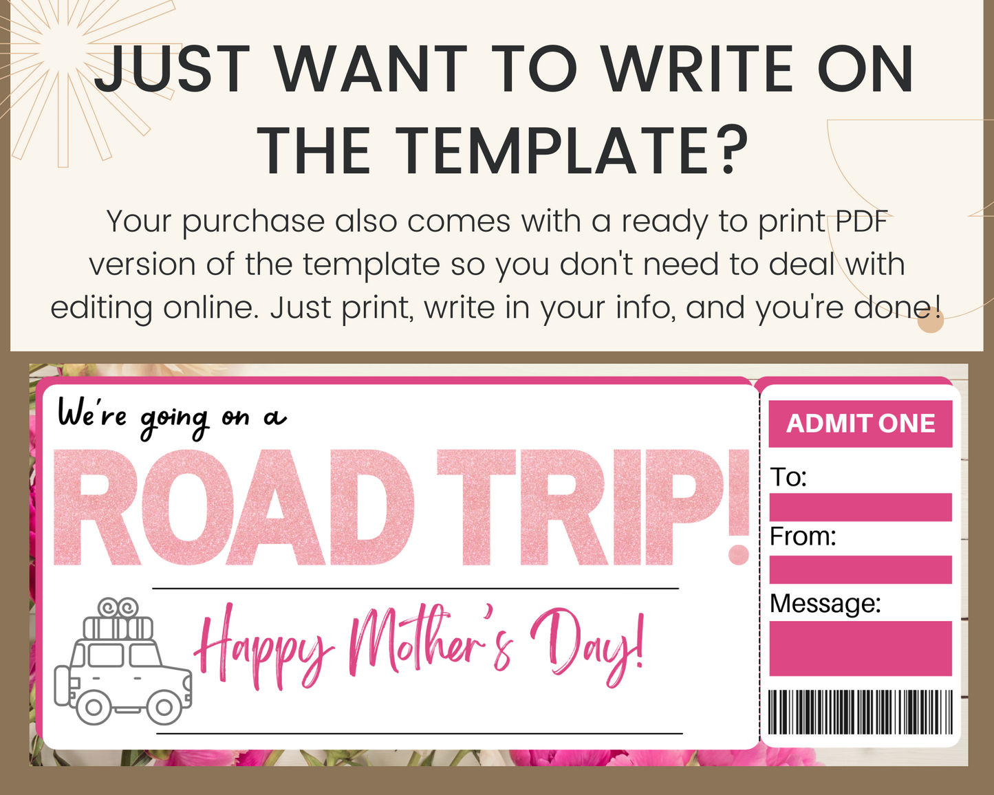 Mother's Day Road Trip Gift Certificate Template