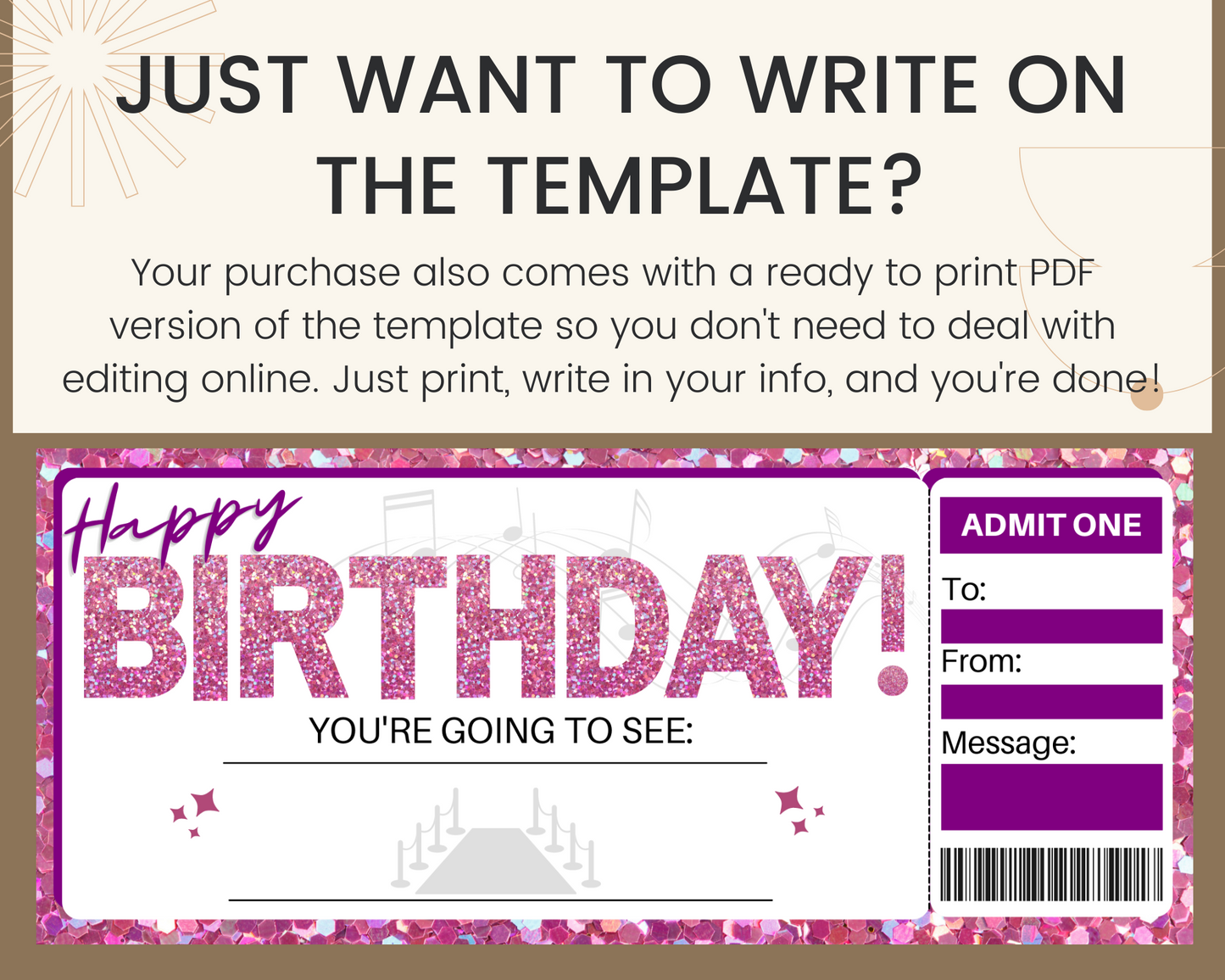 Birthday Concert Gift Ticket Template