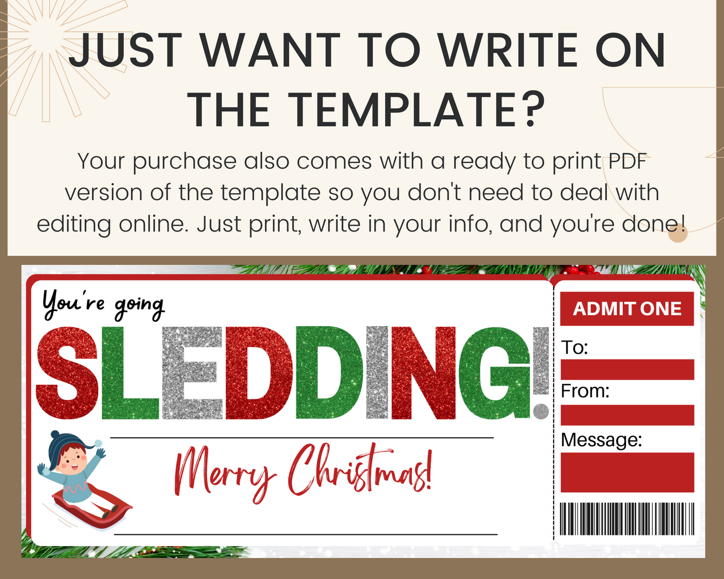 Christmas Sledding Gift Ticket