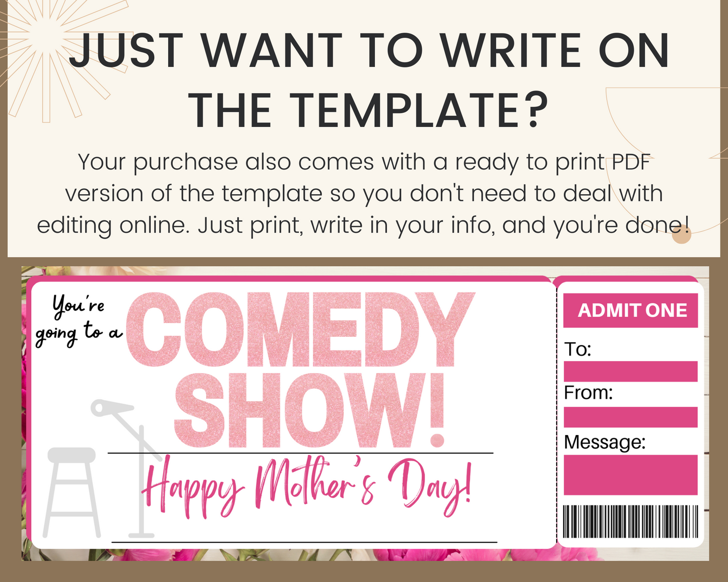 Mother's Day Comedy Show Ticket Gift Template