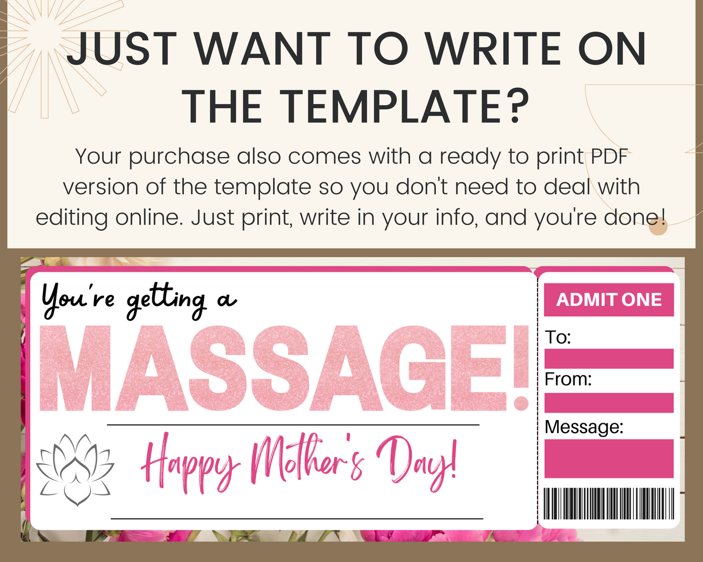 Mother's Day Massage Gift Ticket Template
