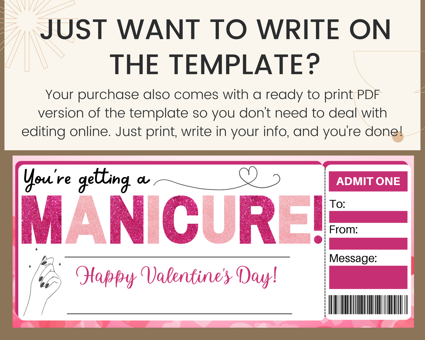 Valentine's Day Manicure Gift Ticket Template