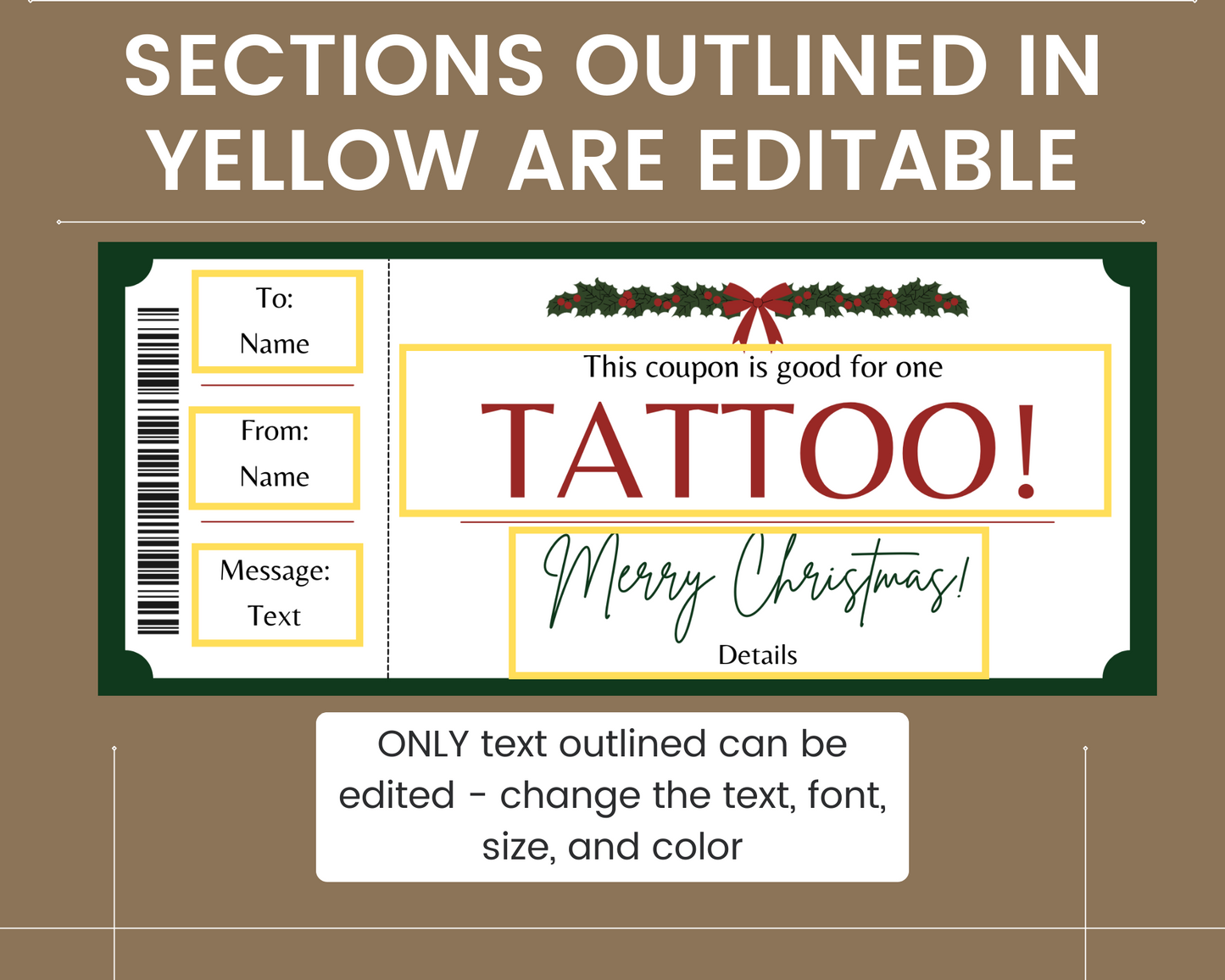 Christmas Tattoo Gift Certificate Template