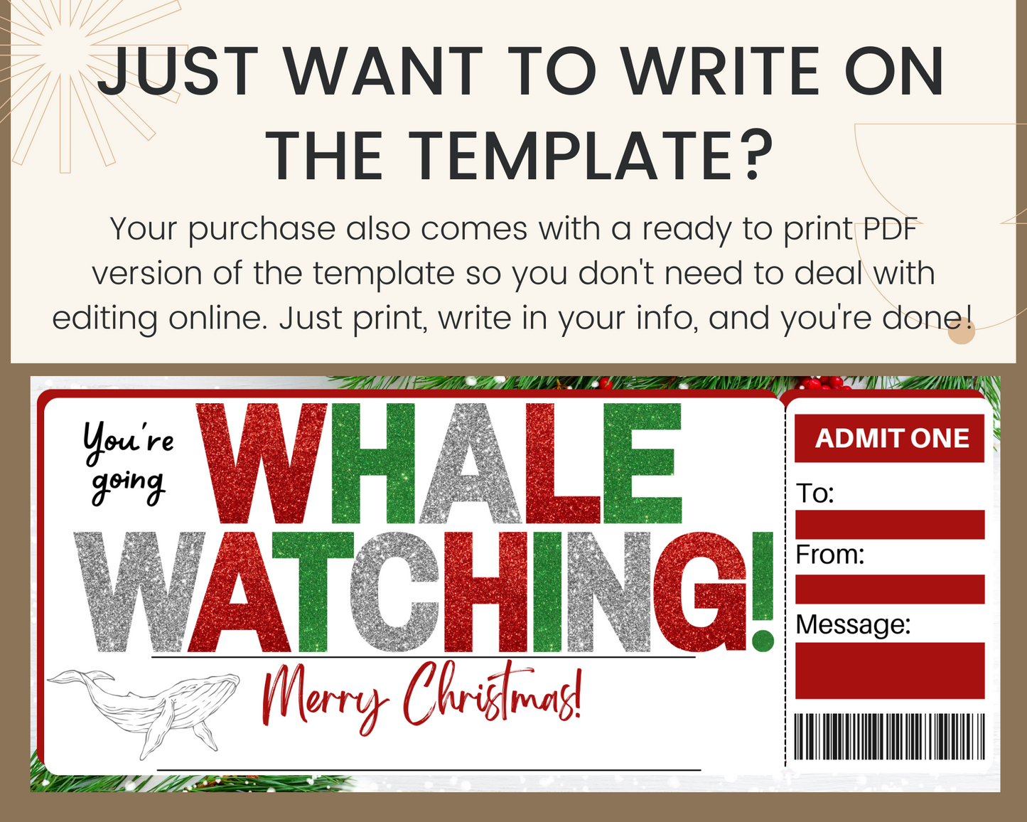 Christmas Whale Watching Gift Ticket Template