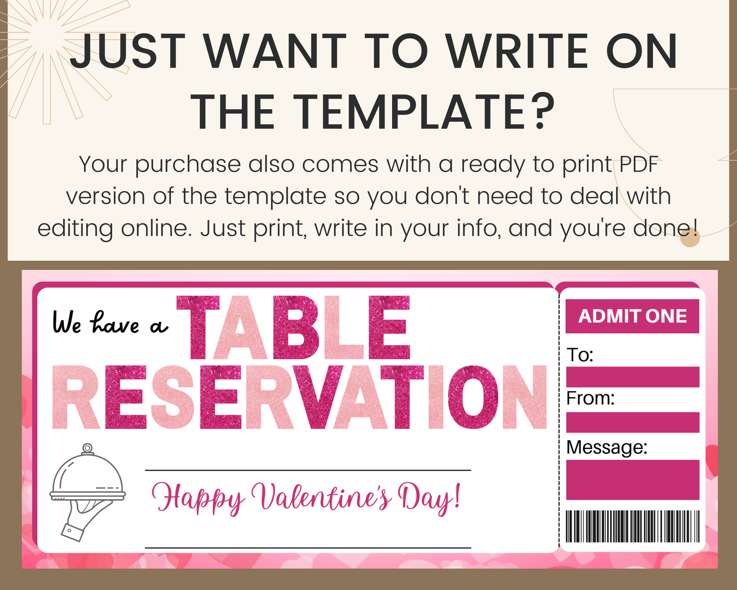 Valentine's Day Table Reservation Gift Ticket Template