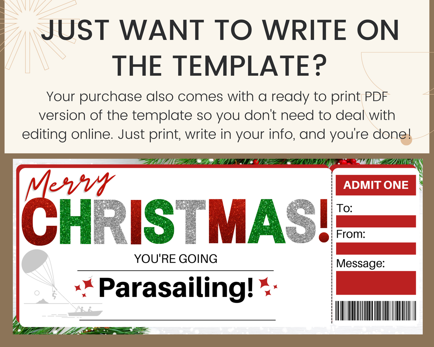 Christmas Parasailing Gift Certificate Template