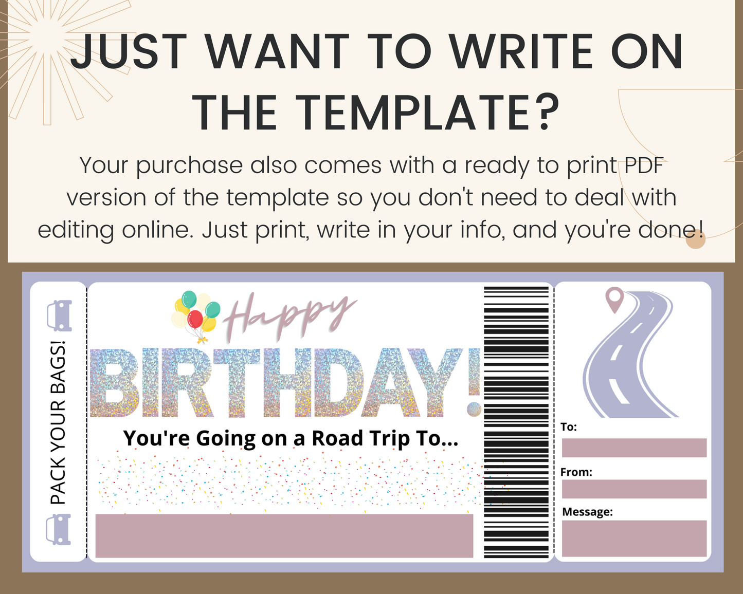 Happy Birthday Road Trip Boarding Ticket