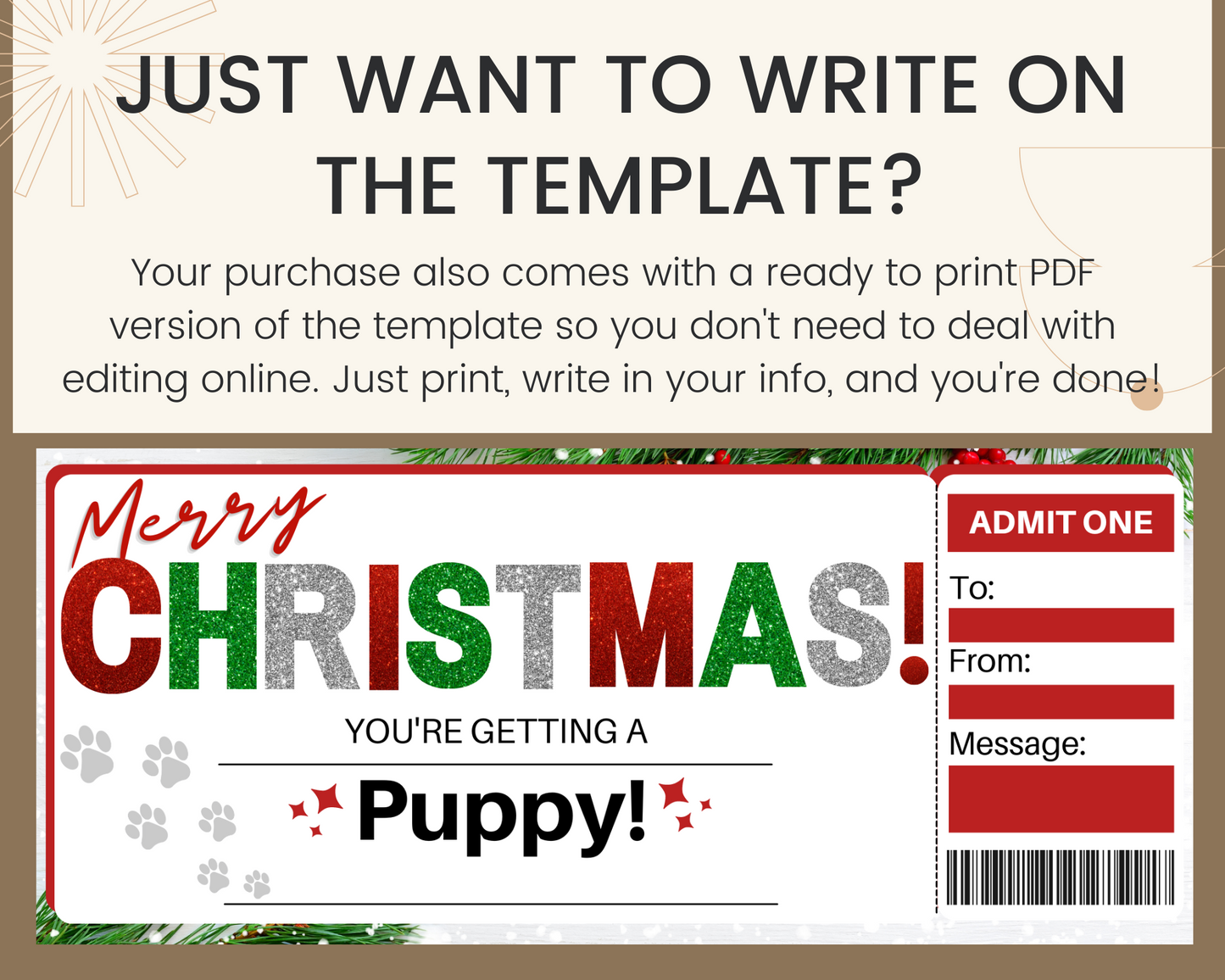 Christmas Surprise Puppy Gift Certificate Template