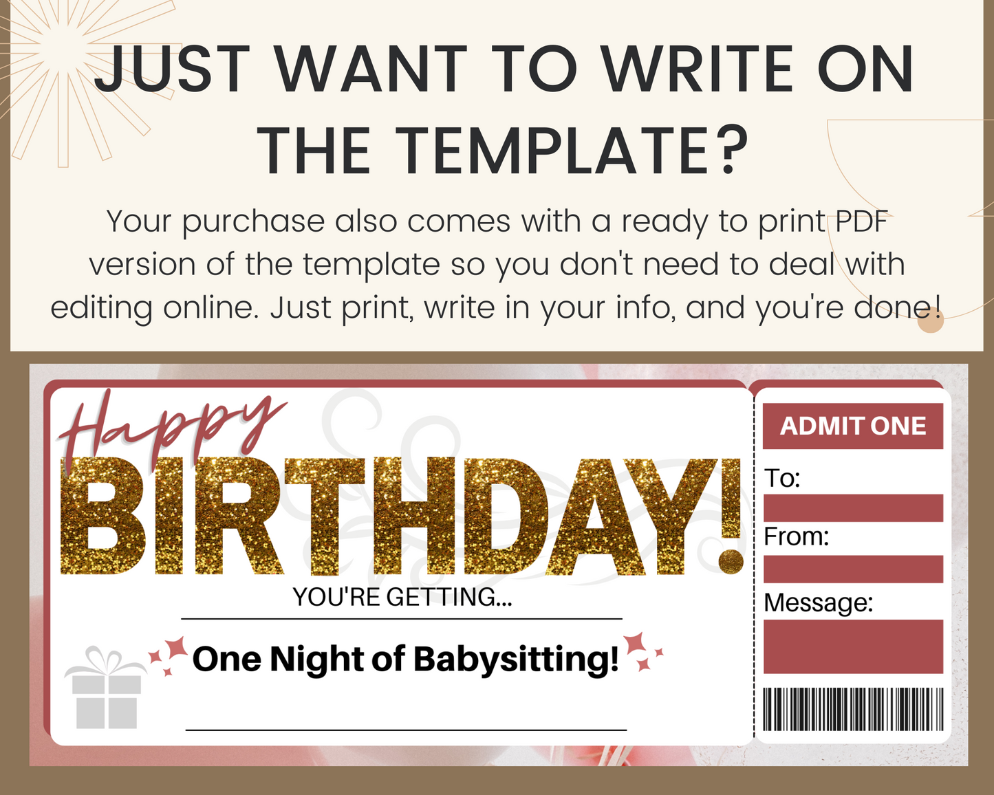 Birthday Babysitting Gift Certificate