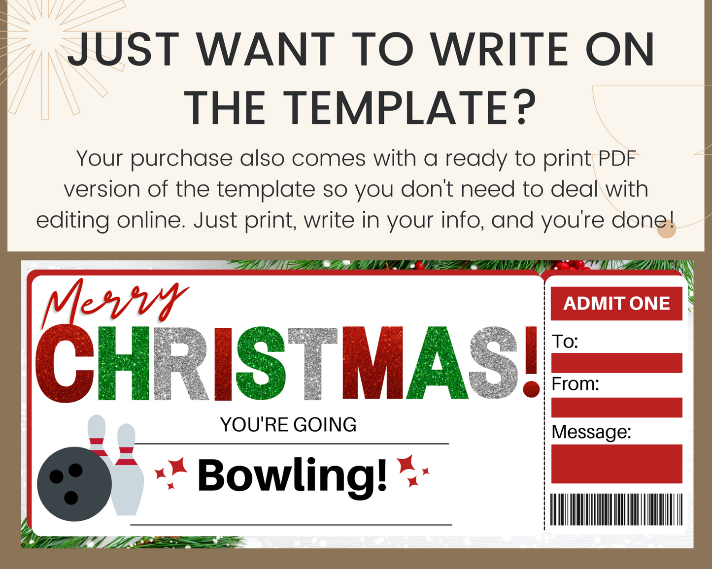 Christmas Bowling Gift Ticket Template