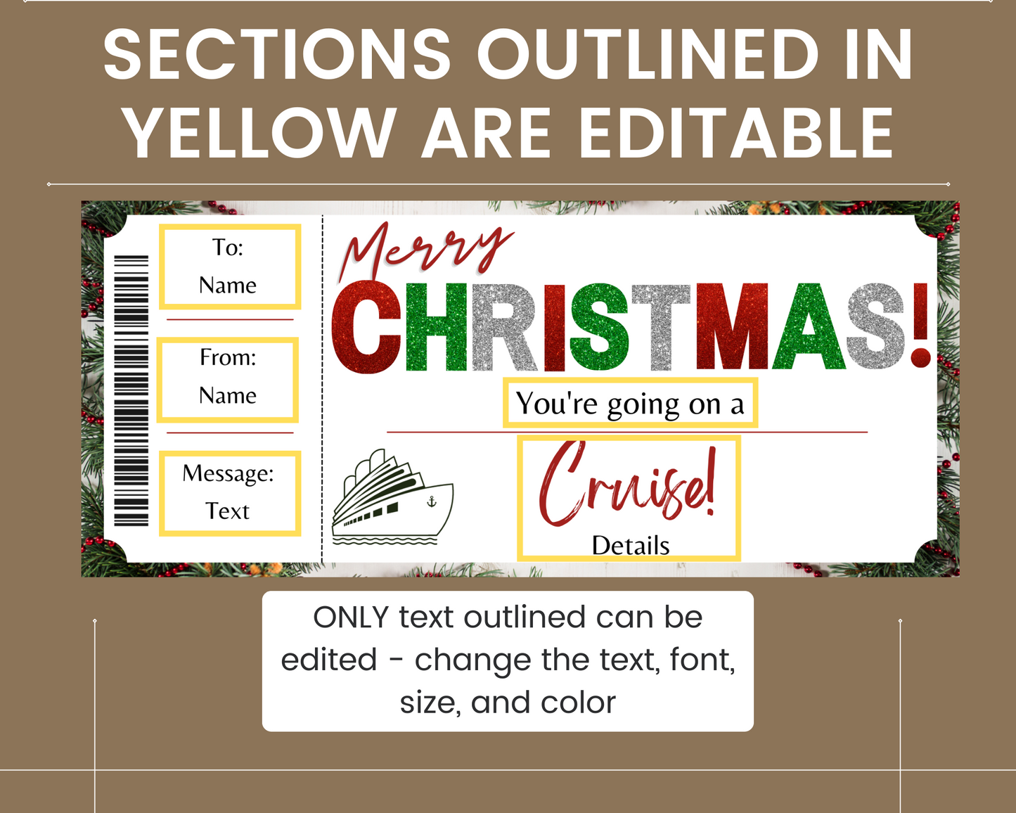 Christmas Cruise Boarding Ticket Template