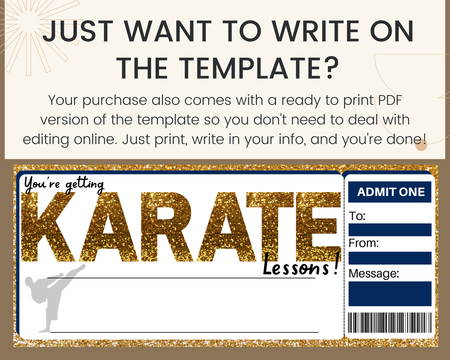 Karate Lessons Gift Ticket Template