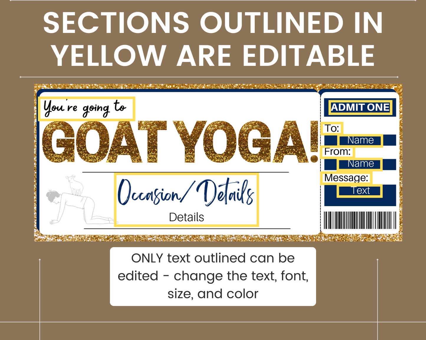Goat Yoga Class Gift Certificate Template