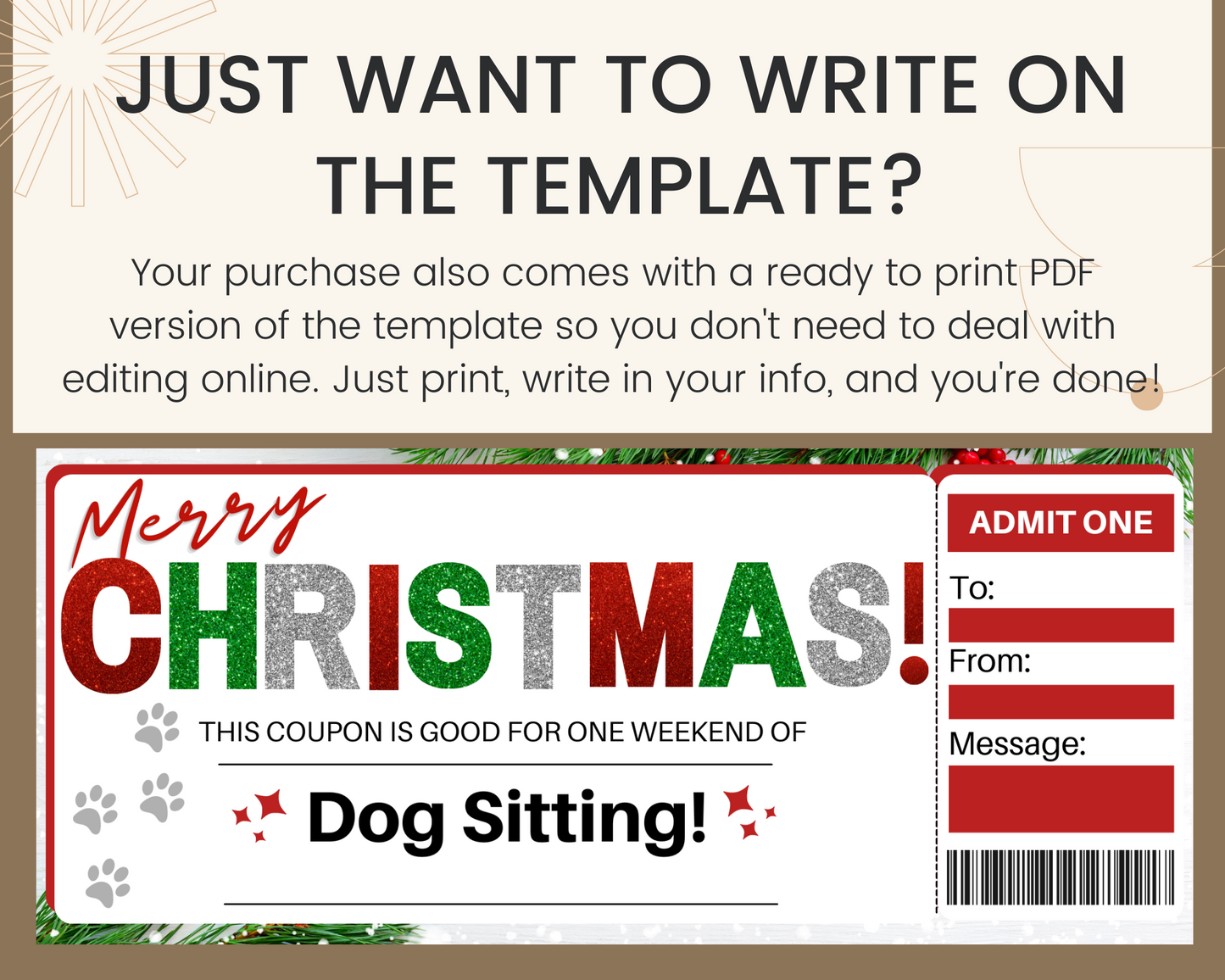 Christmas Dog Sitting Gift Certificate Template