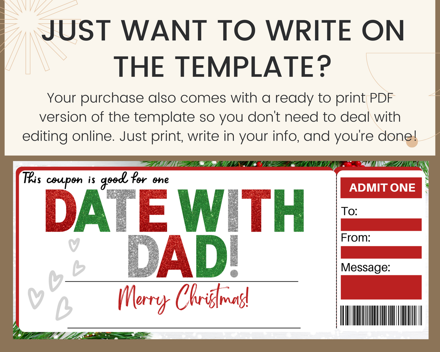 Christmas Date with Dad Ticket Template