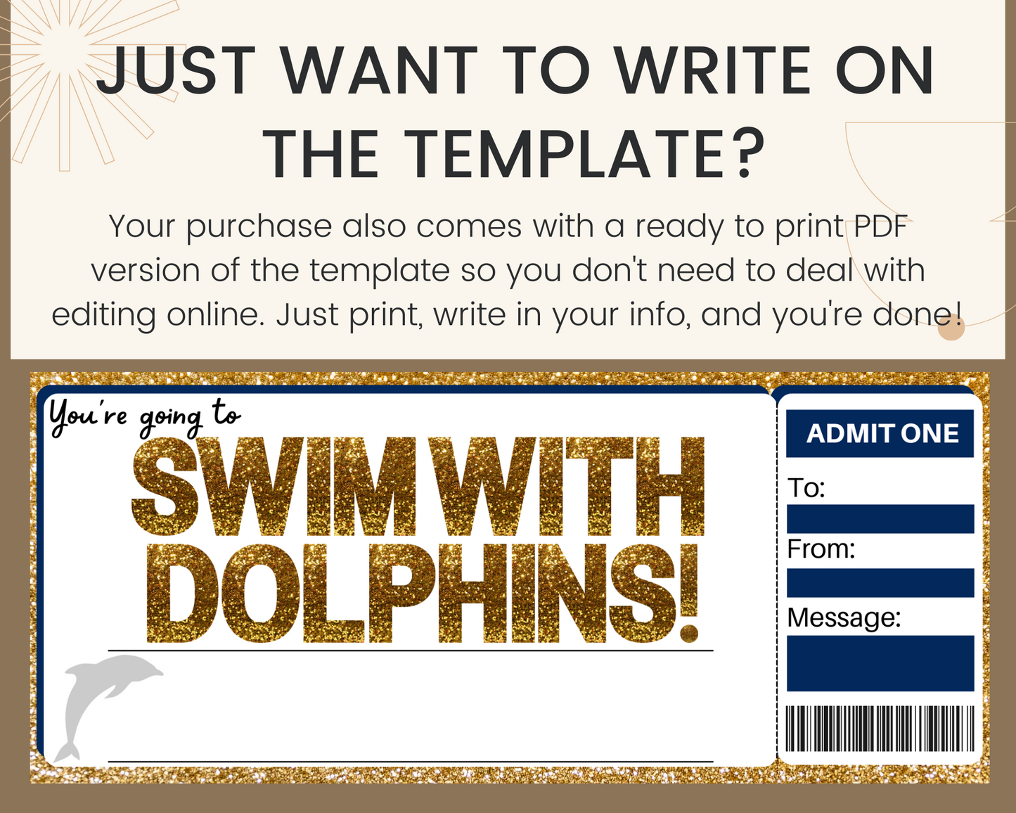 Swimming with Dolphins Gift Ticket Template