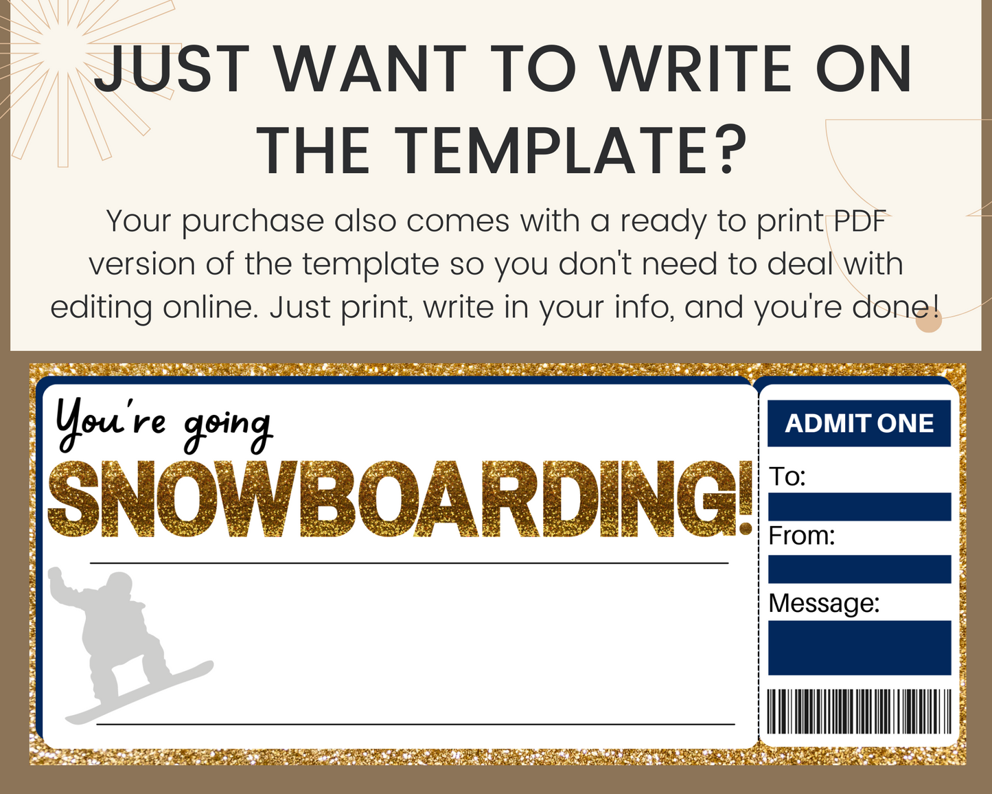 Snowboarding Gift Ticket Template