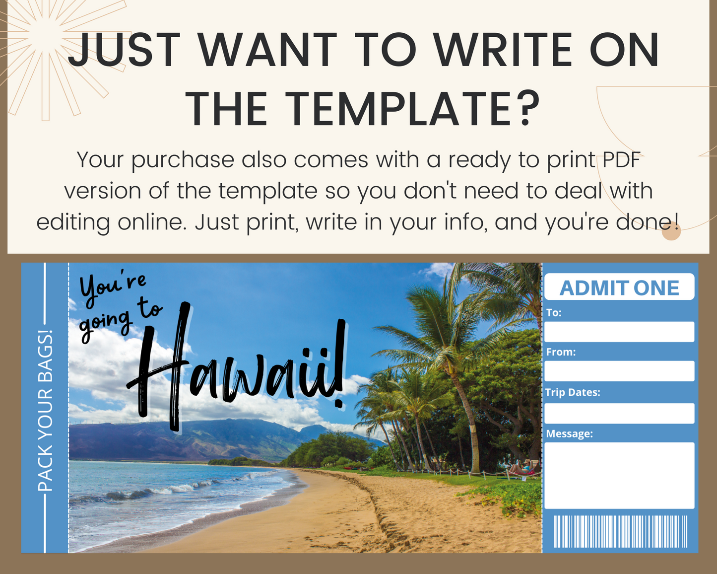Hawaii Boarding Ticket Template