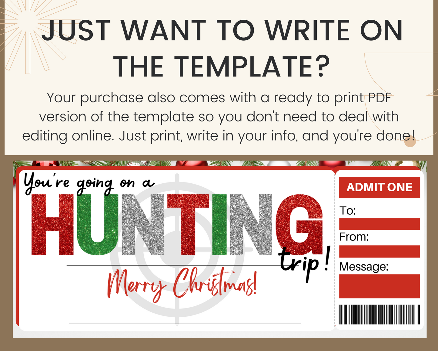 Christmas Hunting Trip Gift Ticket Template
