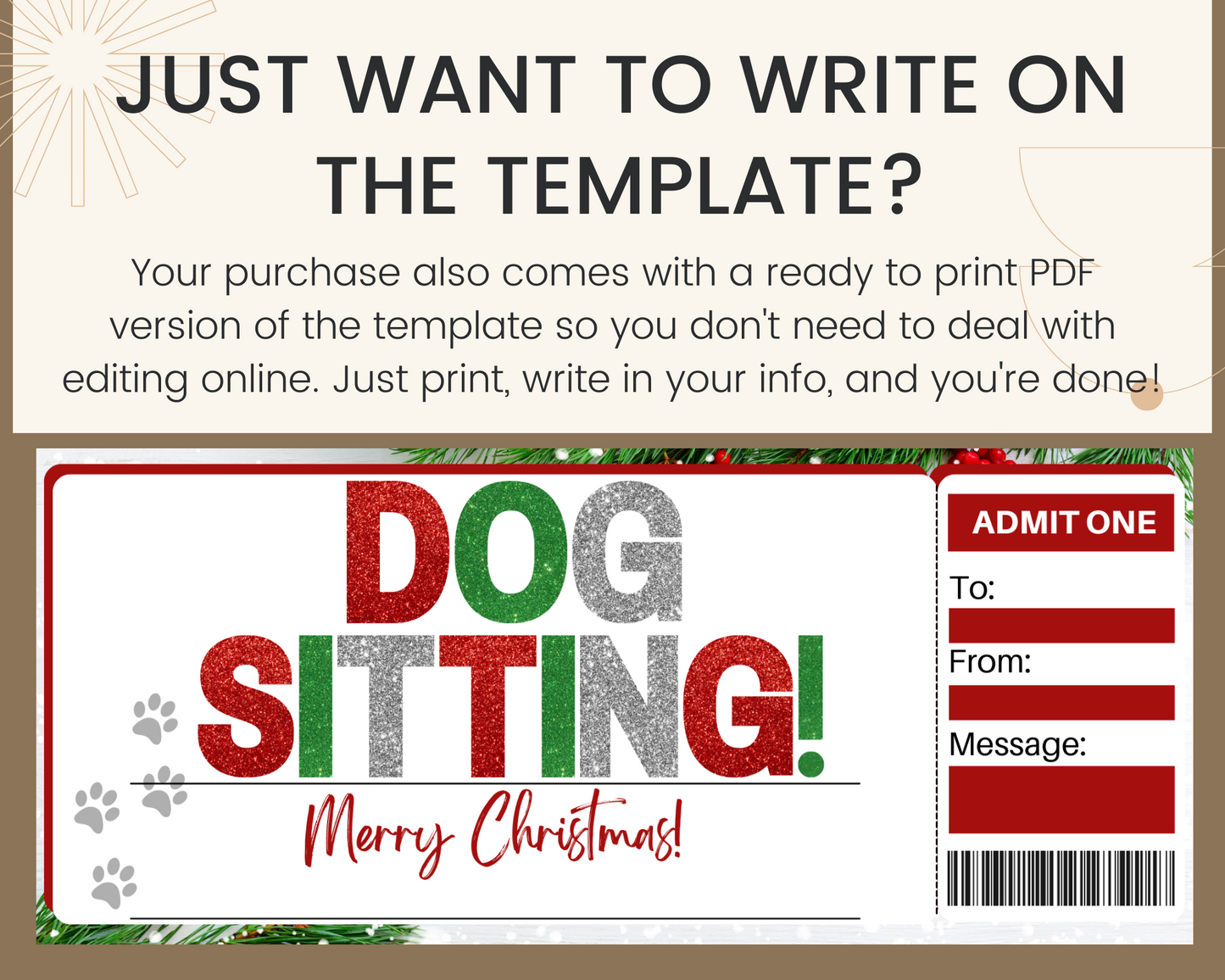 Christmas Dog Sitting Gift Ticket