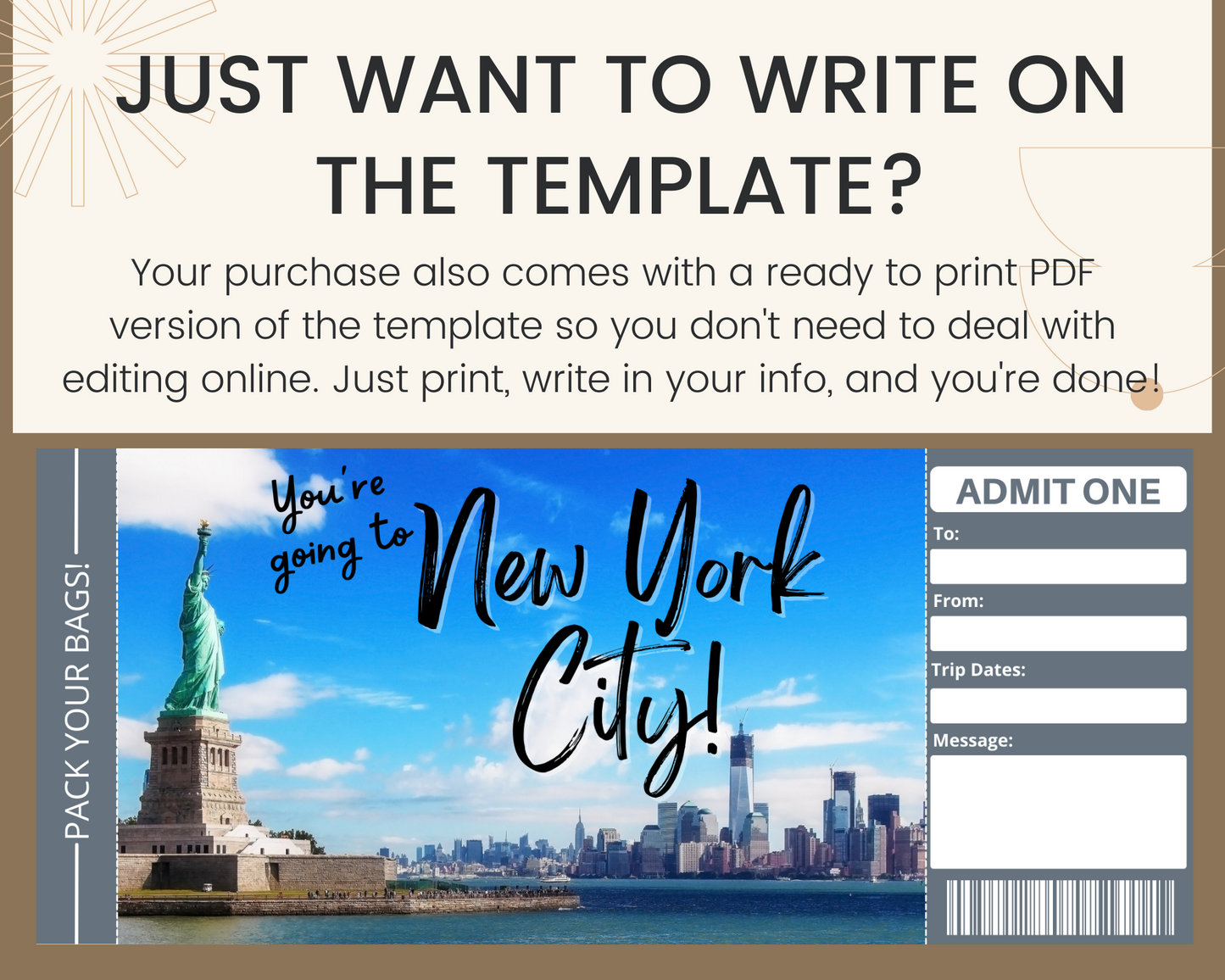 New York City Boarding Pass Template