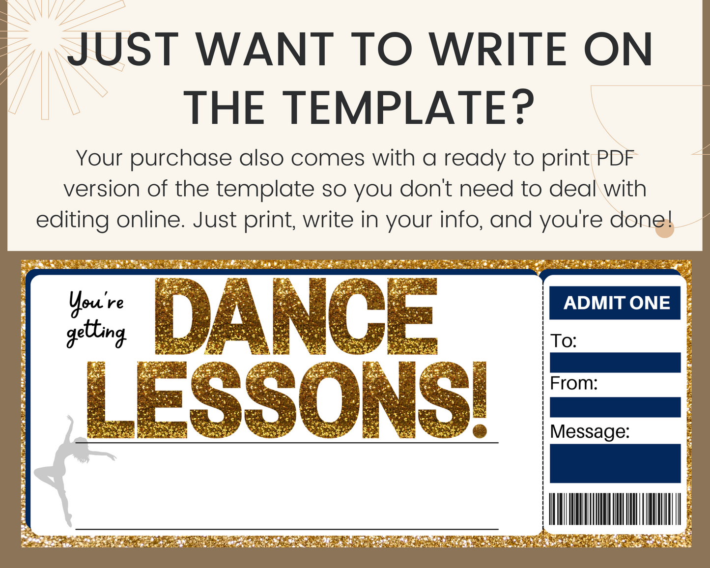 Dance Lessons Gift Ticket Template