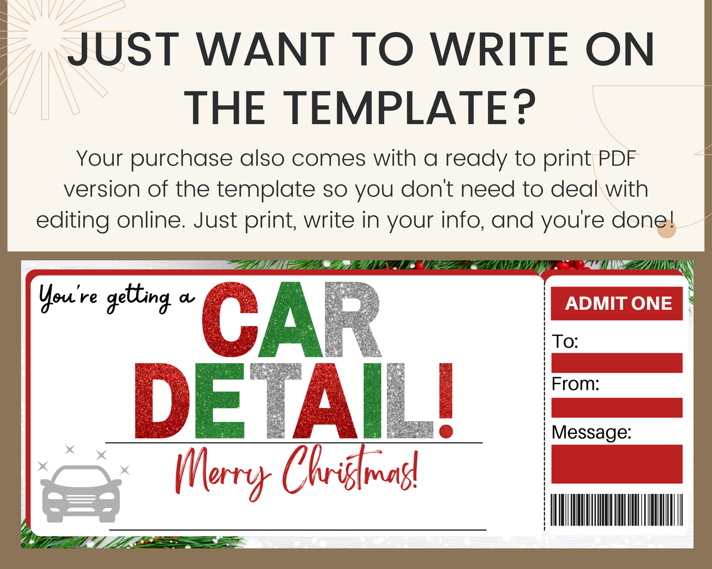 Christmas Car Detailing Gift Ticket Template