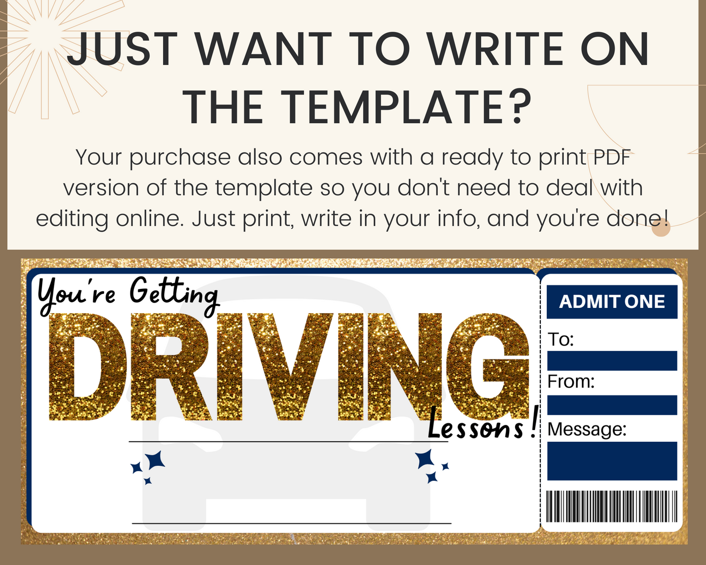 Driving Lessons Gift Ticket Template