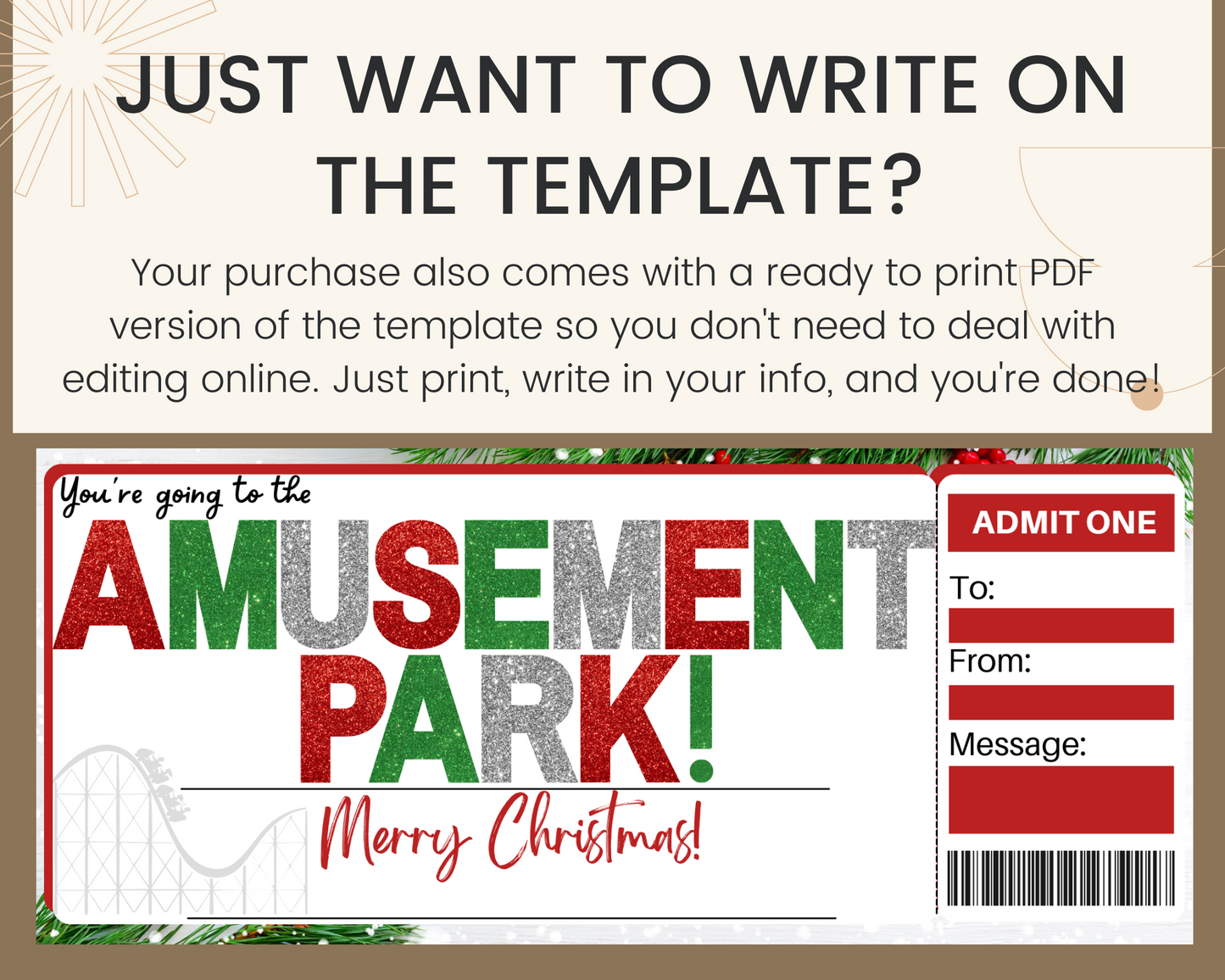 Christmas Amusement Park Gift Ticket