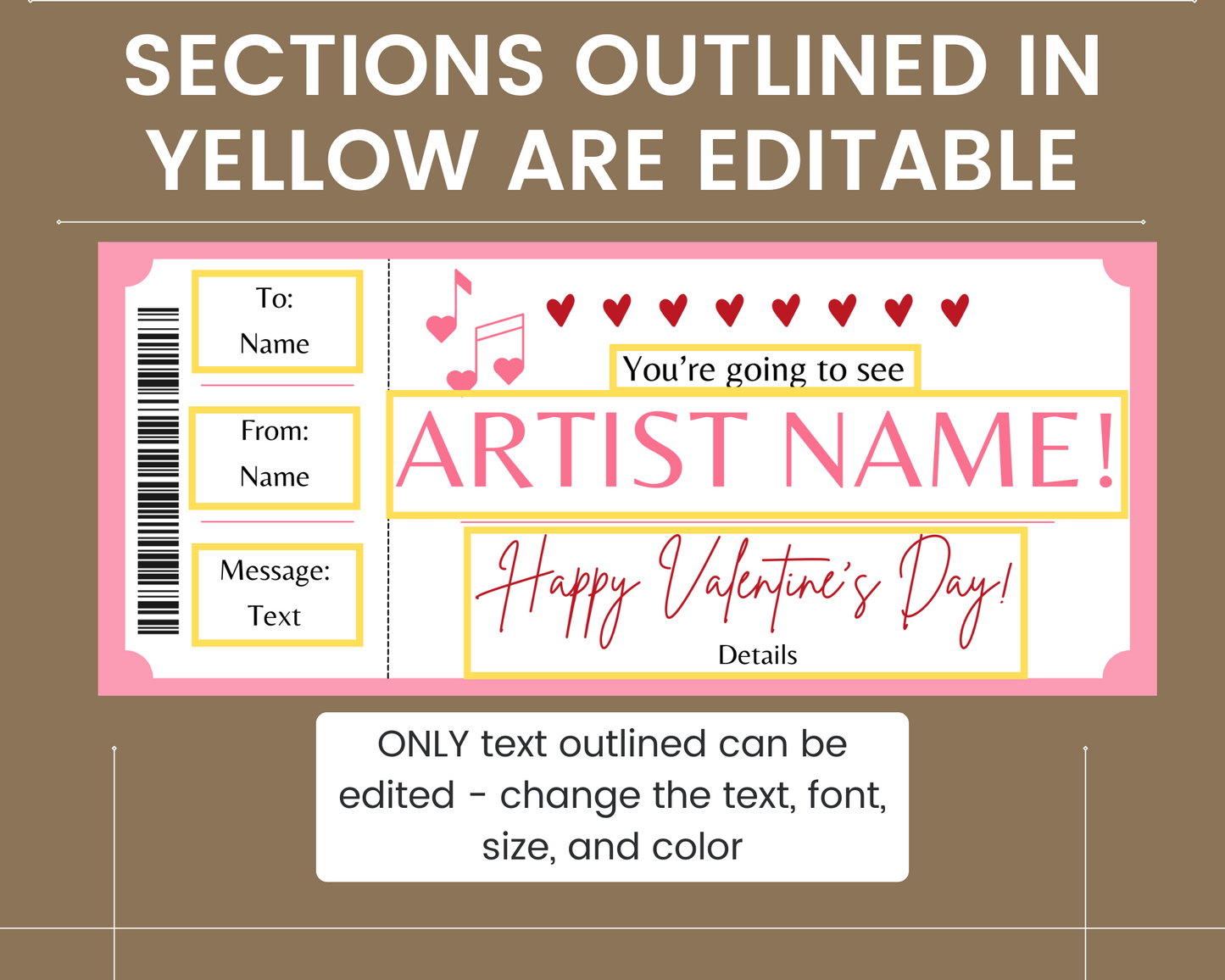 Valentine's Day Printable Concert Ticket Template