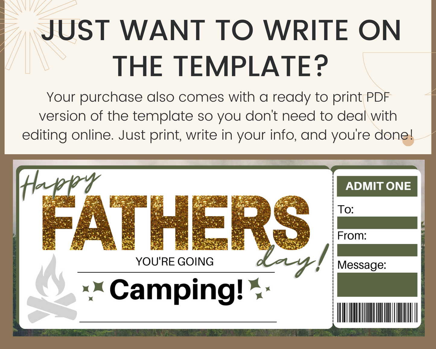Father's Day Camping Gift Ticket Template