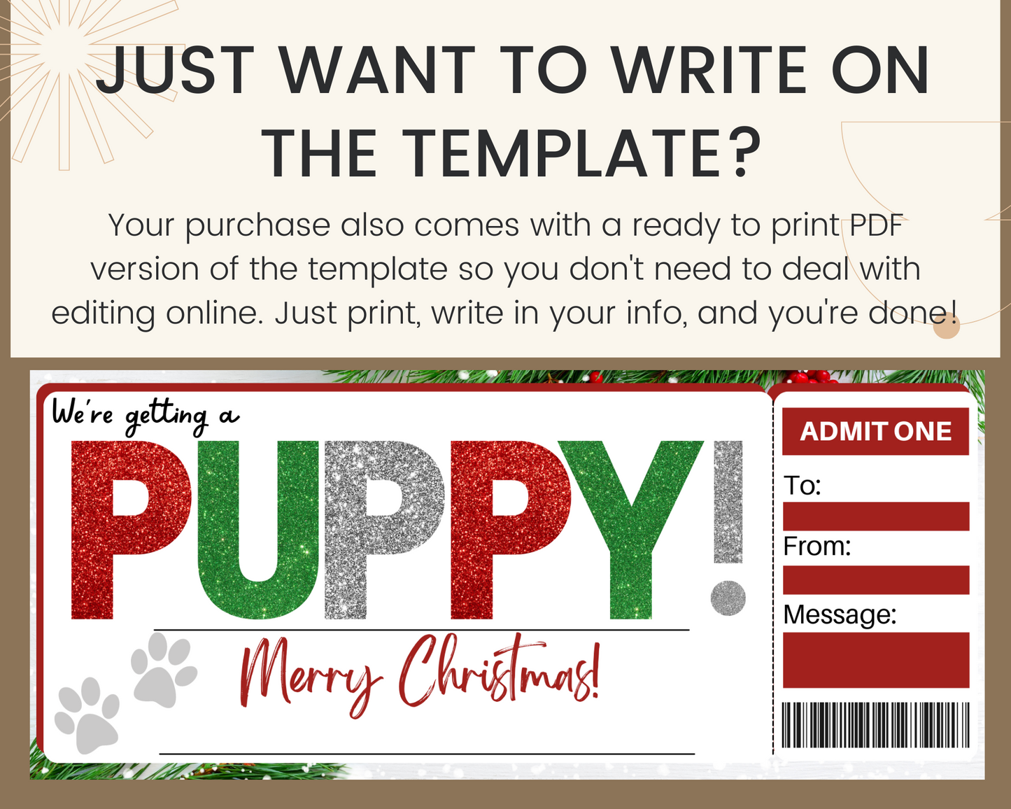 Christmas New Puppy Gift Certificate Template