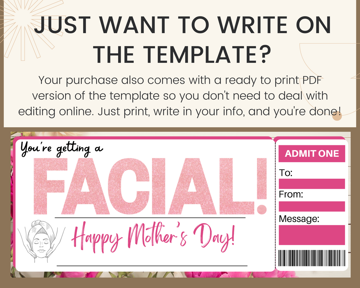 Mother's Day Facial Gift Ticket Template