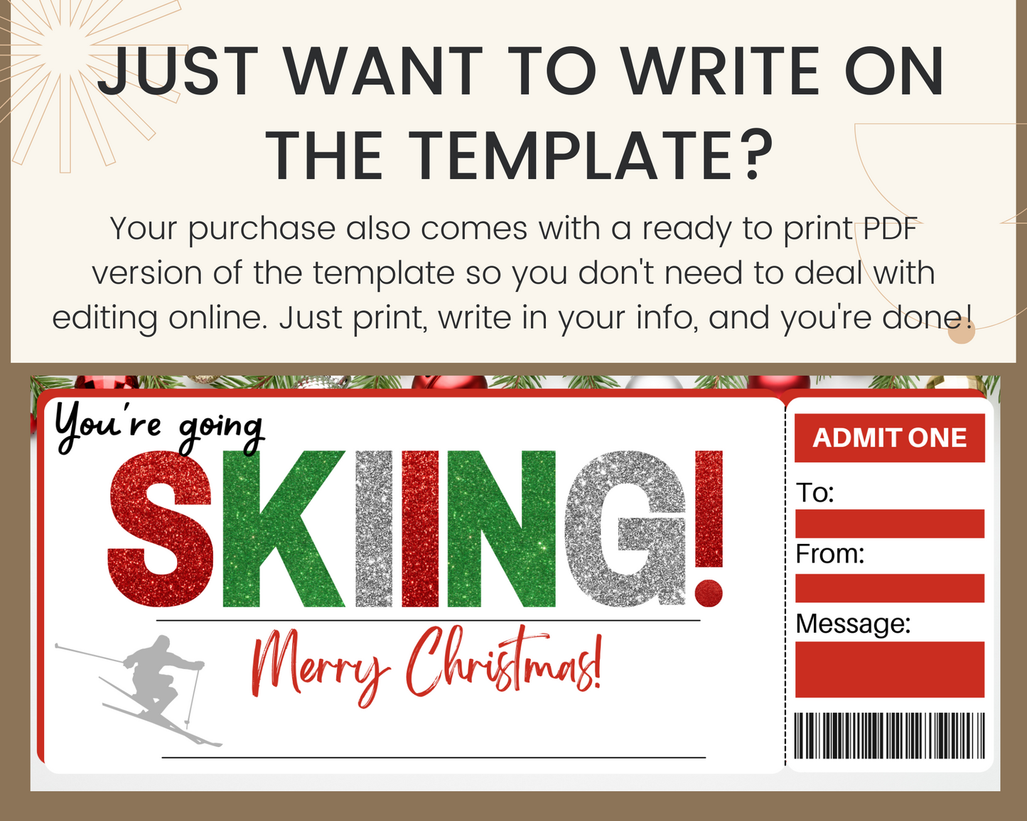 Christmas Skiing Gift Ticket Template
