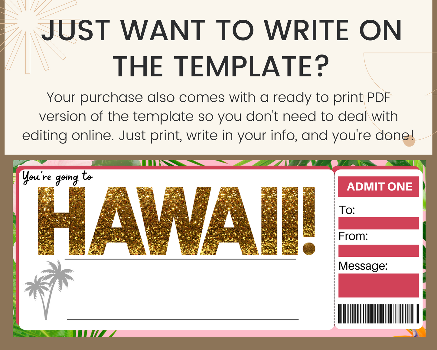 Surprise Hawaii Trip Boarding Pass Template